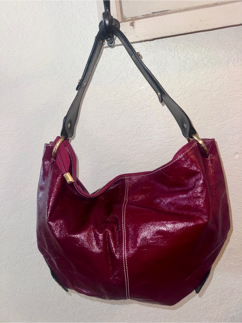 Puntotres Deep Red Leather Hobo Bag NWT